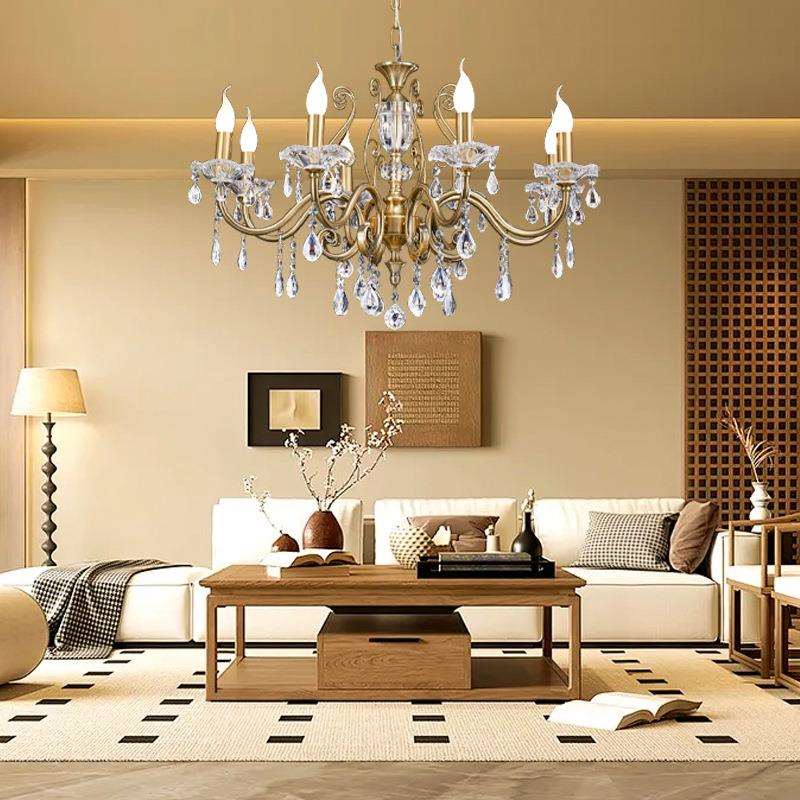 新款法式轻奢别墅客厅灯餐厅灯高级感水晶蜡烛中灯中山灯具