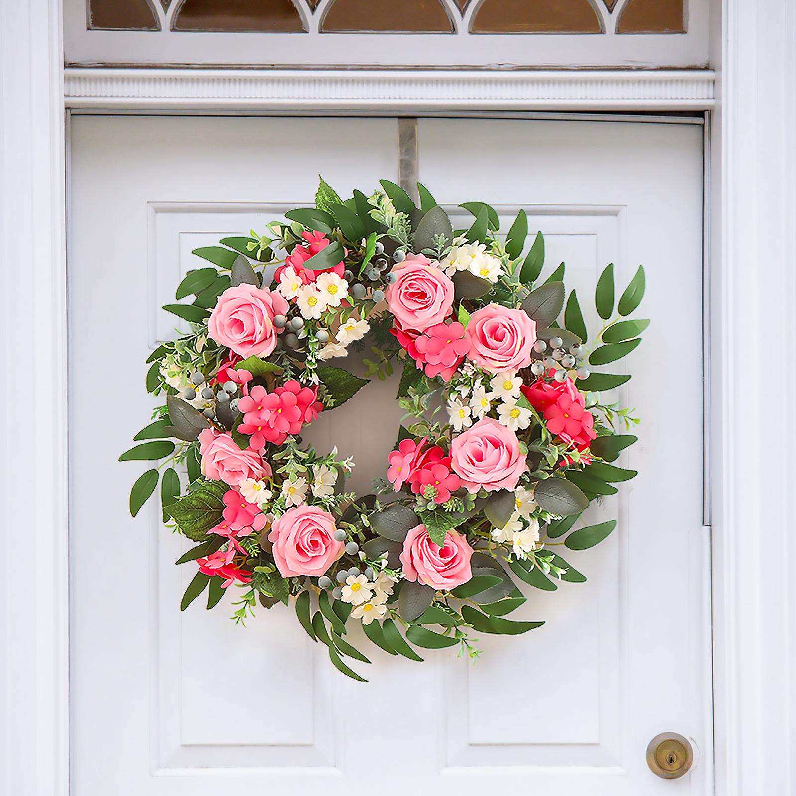 跨境春夏欧美玫瑰节日大花环壁饰挂饰门饰墙饰藤条挂件婚礼装饰品
