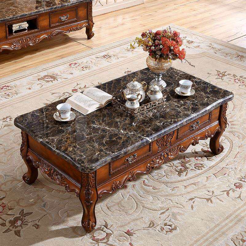 欧式茶几电视柜组合客厅大小户型茶桌大气实木雕花大理石美式储物