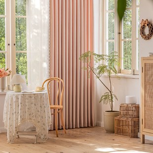 窗帘卧室小清新公主风p温馨女生房间粉色遮光布高级感轻奢挂钩款