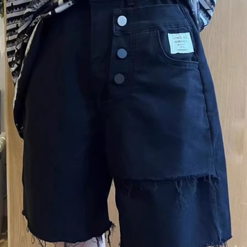 梨型身材裤子大码高腰弹力薄款牛仔短裤女夏M胖妹妹显瘦直筒五分