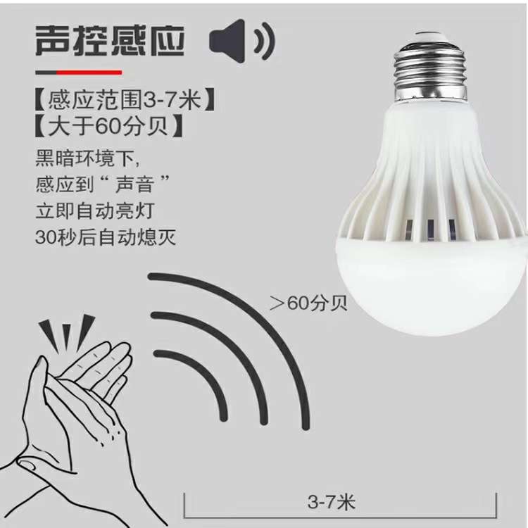【一件也发】led声控灯泡楼道声光控感应照明3W5W7WE27物业灯超亮