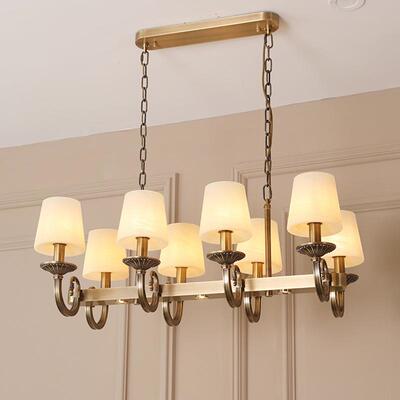 古铜美式长排餐厅吊灯现代简约别墅复式楼岛台吊灯长款高端