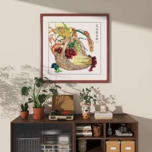 五谷丰登纯手绘国画餐厅墙面装饰丰衣足食挂画金黄麦穗果实招财画