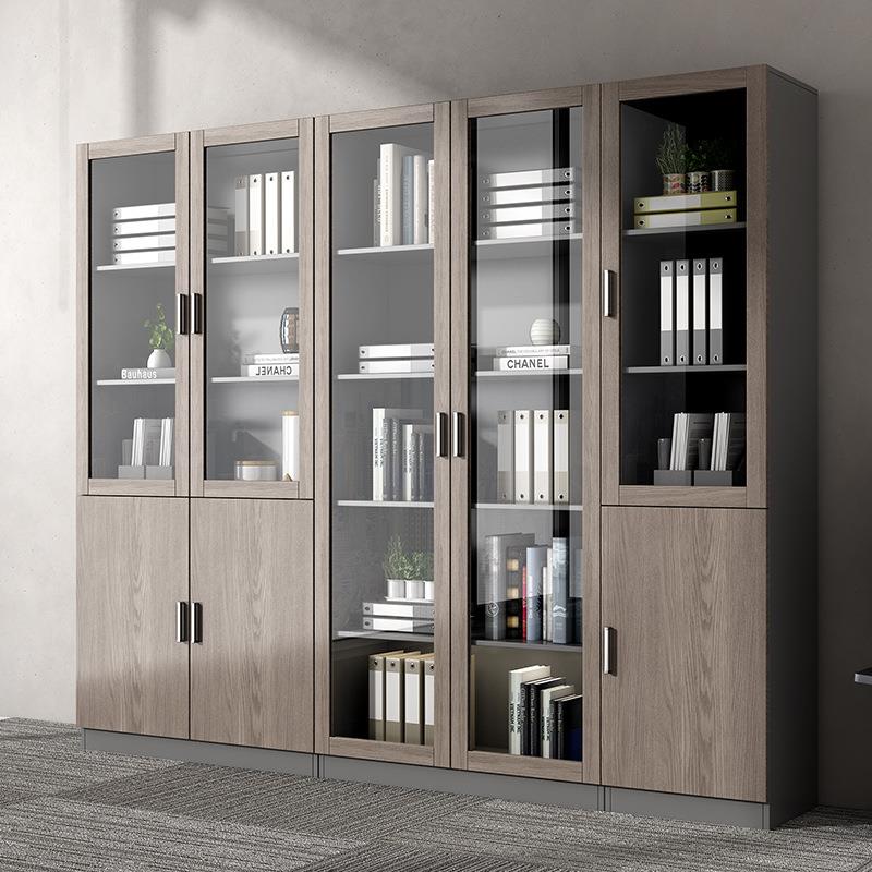 办公室文件柜木质档案资料柜简约现代带门玻璃书柜落地收纳储物柜