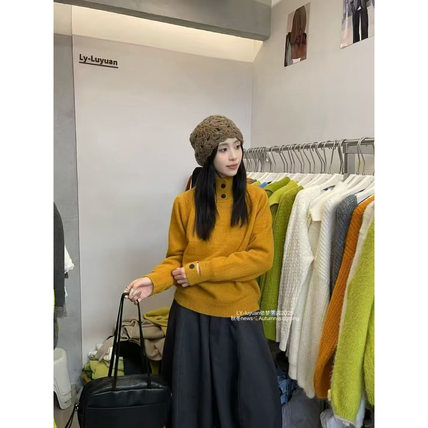 新款软糯半高领小翻领针织衫女秋冬设计感毛衣打底衫内搭中领上衣