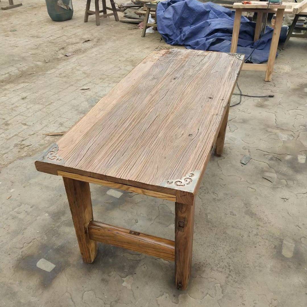 老榆木餐桌书桌茶桌家用实木民俗桌椅老门板风化旧木板