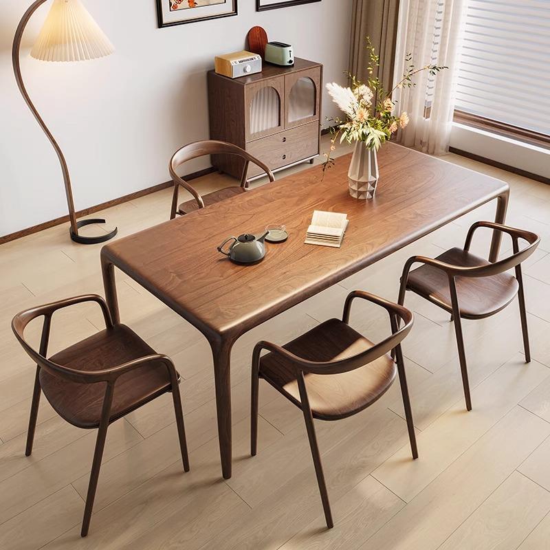 北美黑胡桃木餐桌家用小户型茶桌办公书桌北欧长方形榫卯实木饭桌