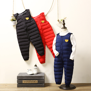 2021冬儿童羽绒棉背带裤 婴幼儿宝宝3小男童女童4加厚开档连体棉裤