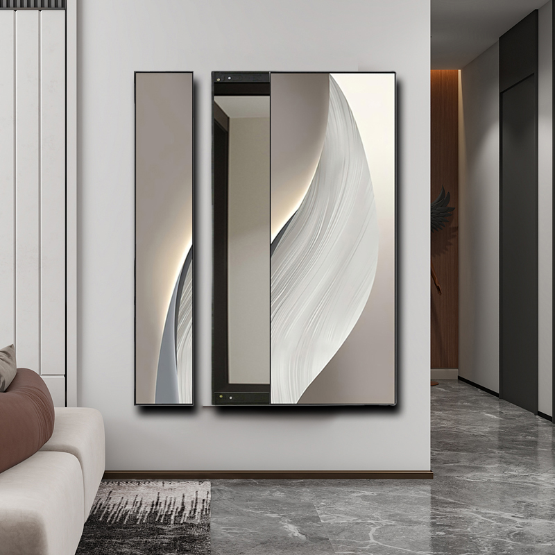 高端推拉穿衣镜隐藏式镜子全身镜暗藏式装饰画客厅试衣镜玄关