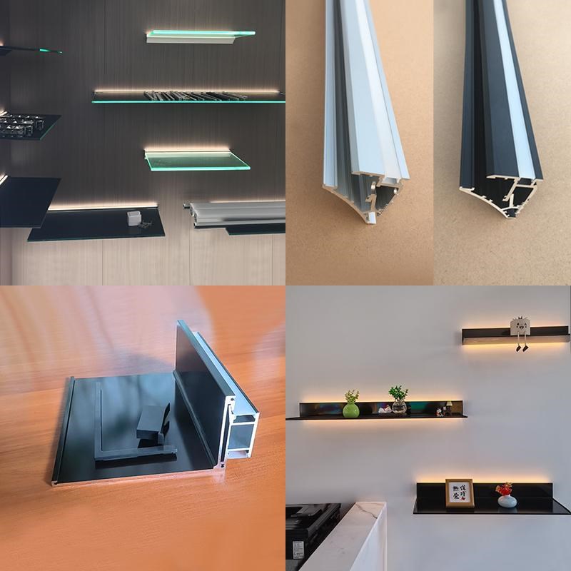 铝合金发光层板墙壁置物架LED灯光简约酒架书架壁挂L型玻璃隔板