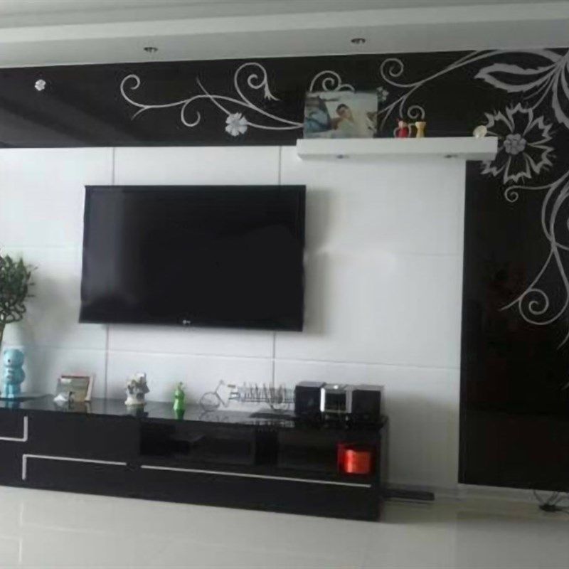 武汉厂家定制做钢化烤漆艺术玻璃电视餐厅背景墙桌面黑底白藤圆圈