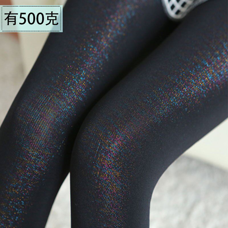 透七彩亮丝加绒加厚外穿大码高腰棉裤光腿假透肉女保暖彩色打底裤