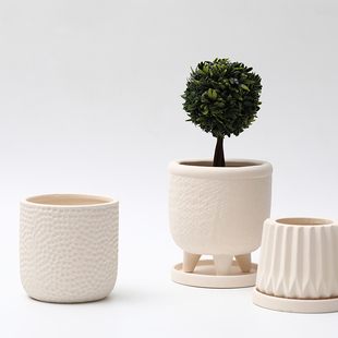 素烧胚造型陶土花盆透气白陶自吸水粗陶瓷器盆栽蝴蝶兰花绿萝带托