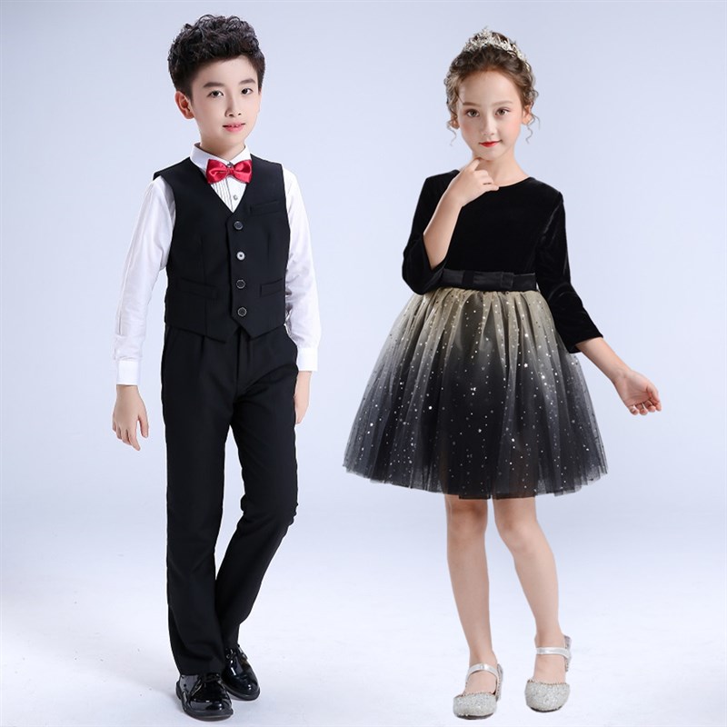 儿童大合唱演出服小学生团体表演服男女童主持礼服幼儿园诗歌朗诵