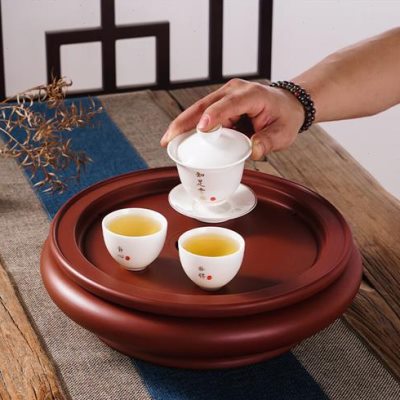 高档斑哲 茶具简易 潮州手拉紫砂茶船功夫茶具朱泥圆形茶盘大号家