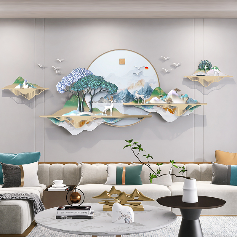 3d立体浮雕客厅装饰画氛围灯光创意墙面壁画沙发背景墙新中式挂画图片