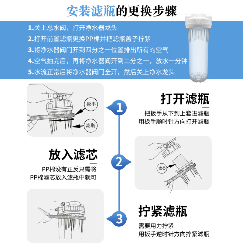 净水器10寸滤瓶2/4分口前置透明过滤瓶10寸PP棉活性炭滤芯通用型
