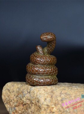 纯铜手工仿古实心紫铜茶宠小物件 盘蛇香插手把玩件 茶道小摆件