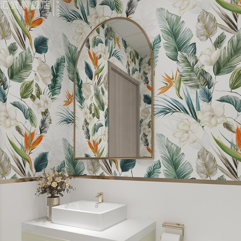 卫生间防花砖墙贴植物浴室瓷砖贴纸背景墙壁纸叶子自粘防水墙纸黏