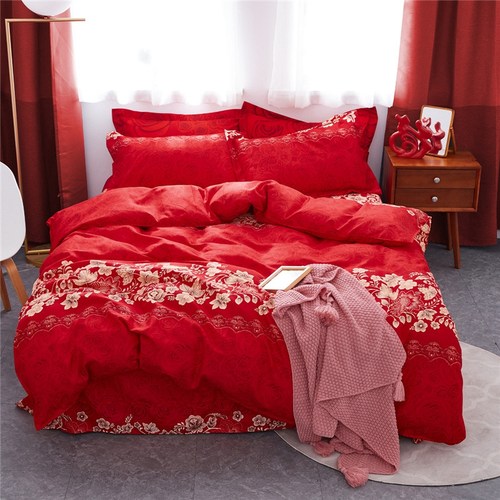 新品斜纹磨毛新婚简约大红色婚庆结婚加厚1.8米2m双人被套四件套