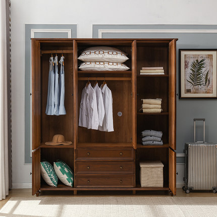 美式实木衣柜2门3门4门美式乡村大衣橱加高带顶柜卧室家具可定制