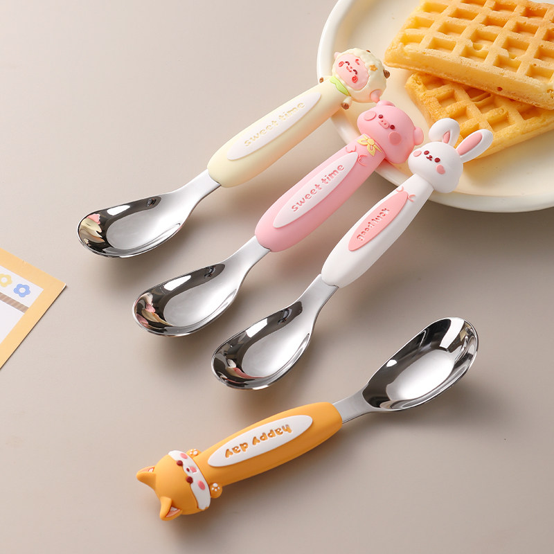 316不锈钢元宝勺子叉子食品级家用儿童宝宝高颜值辅食勺卡通可爱