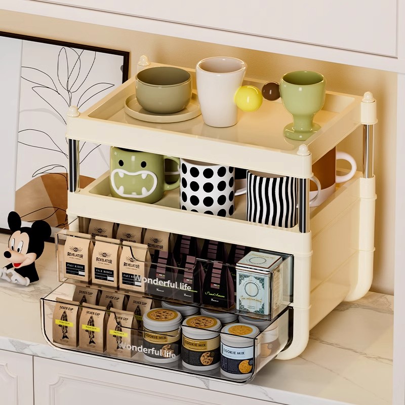 家用桌面抽屉式防尘水杯收纳架