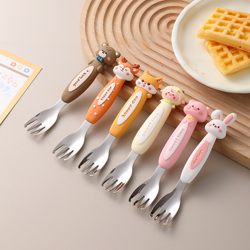 可爱元宝叉316不锈钢宝宝专用辅食勺叉套装家用儿童吃饭卡通餐具