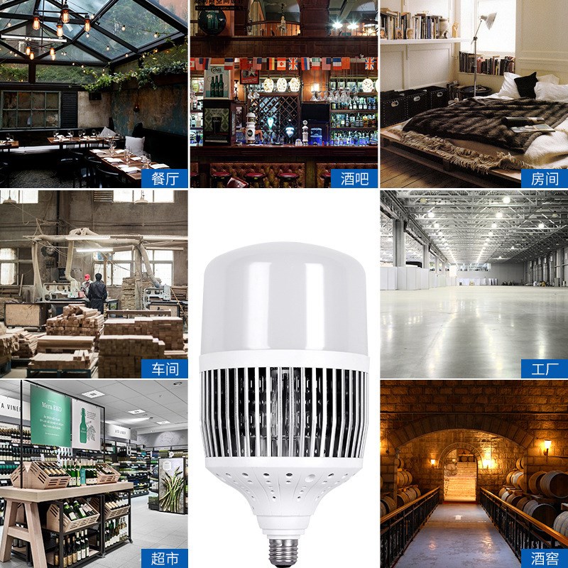 led灯泡大功率白光鳍片灯泡30W50w8C0w100W150瓦200w工厂仓库灯具