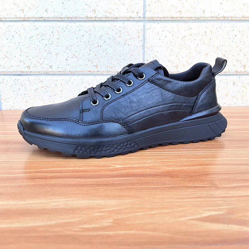 稀缺外贸男鞋头层牛皮系带秋季百搭运动休闲鞋黑色皮鞋真皮厚底