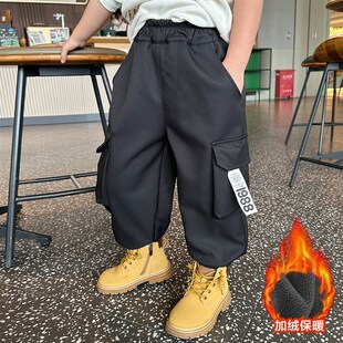 褲 Z男孩運動 2024新款 男童加絨褲 兒童工裝 冬季 子秋冬裝 一體絨棉褲