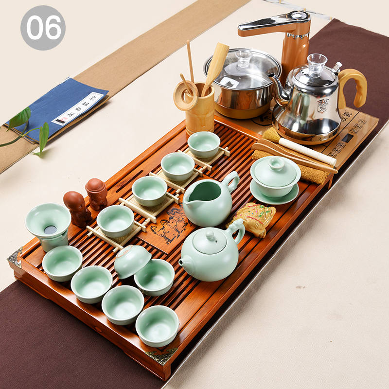 紫砂功夫b茶具家用套装陶瓷茶杯茶壶全自动电磁炉T茶台茶道实木茶