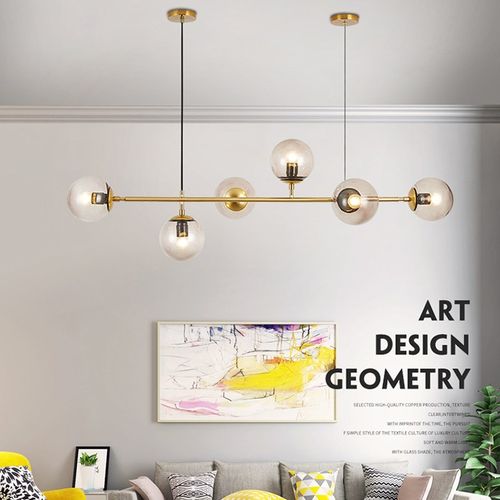 北欧饭厅吊灯个性玻璃后现代创意客厅咖啡厅长条横杆魔豆分子吊灯