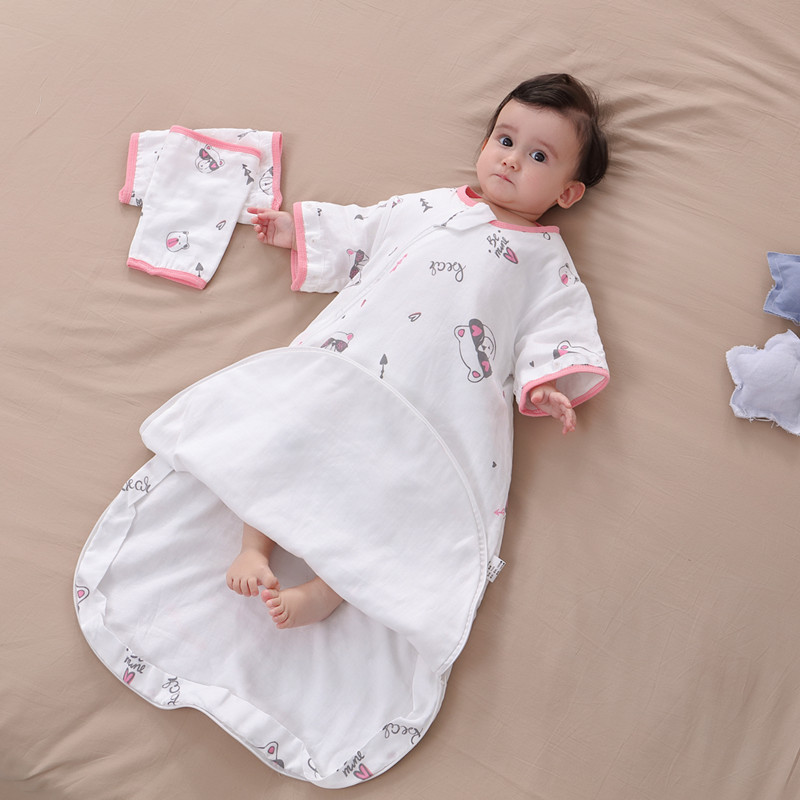 新生婴儿童睡袋纱布m春秋夏天薄款防踢被子神器四季通用宝宝防惊
