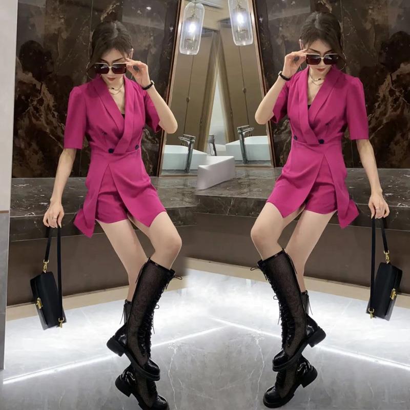 轻熟风西服套装女2022夏季新款薄款连衣裙遮胯气质显瘦短裤两件套