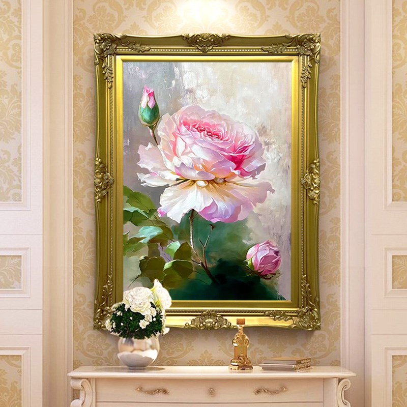 牡丹花卉油e画欧式玄关餐厅挂画现代新中式书房卧室装饰画肌理壁图片