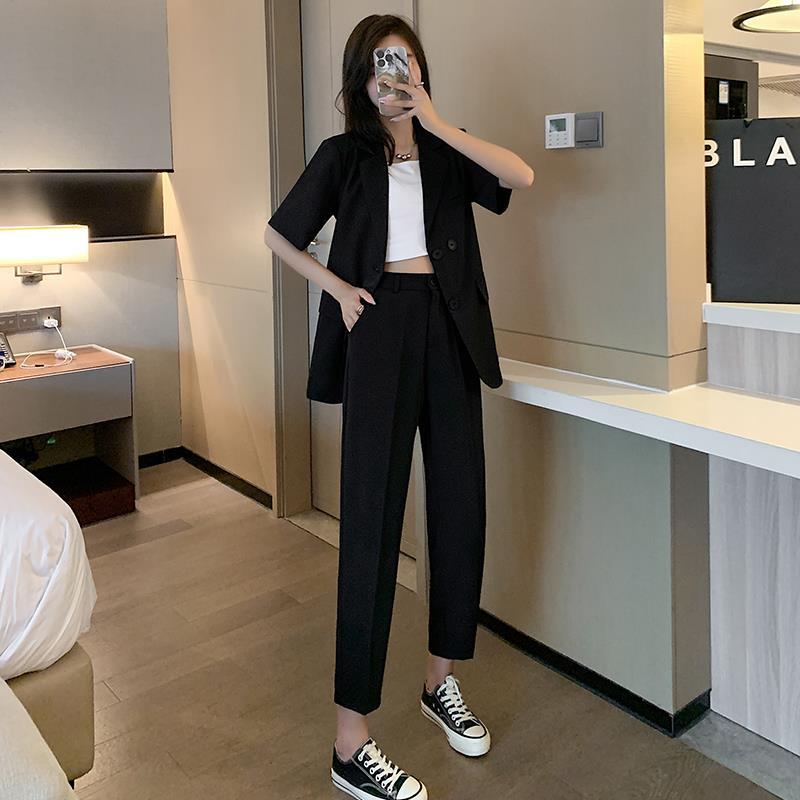 九分西装裤女小个子显高穿搭套装黑色休闲夏季薄款八分直筒烟管裤