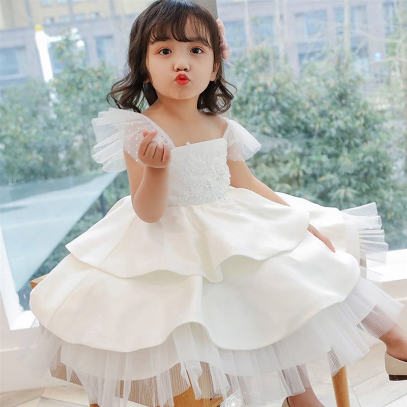 儿童周岁礼服夏蓬蓬裙公主风女童钢琴演出服主持礼服公.主裙小白