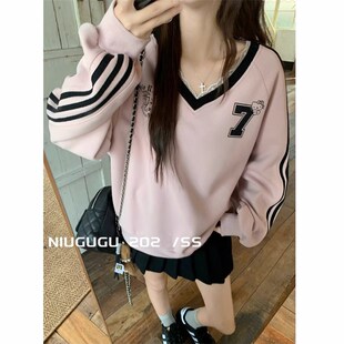 女童长袖 卫衣早春季 2025新款 A儿童慵懒风运动上衣印花甜美打底衫
