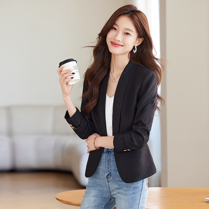 黑色西装外套女i高级感休闲小个子短款修身西服上衣连衣裙两件套