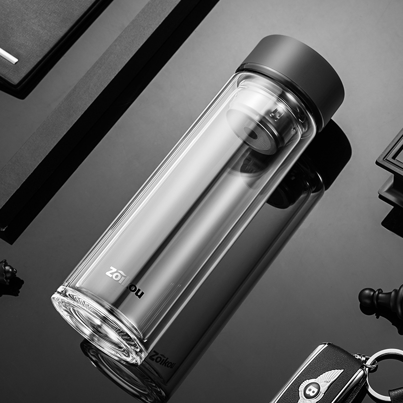 双层玻璃杯水杯男女士杯便携带过滤网泡茶杯家用透明耐热简约杯子