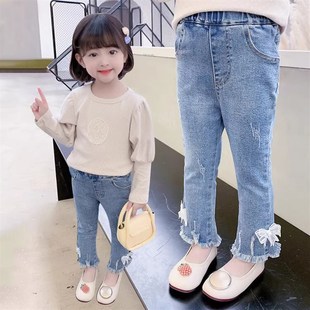 女童褲 女童牛仔褲 女寶寶中D小童兒童喇叭褲 彈力休閑喇叭 子春d秋款