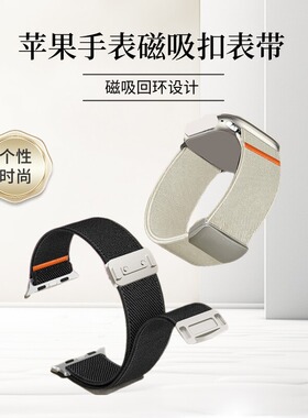 fiterme橙色点缀设计磁吸回环弹力表带适用于苹果手表iwatchS10s987个性表带42mm46mmultra2秋冬季暖手表带新