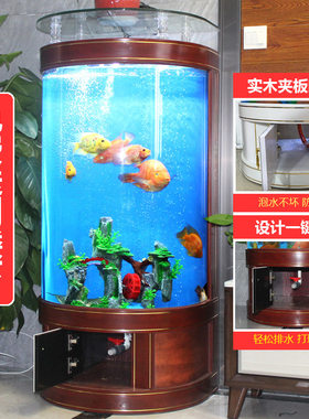欧式半圆形鱼缸生态玻璃客厅家用水族箱中型创意靠墙金鱼缸0.8米
