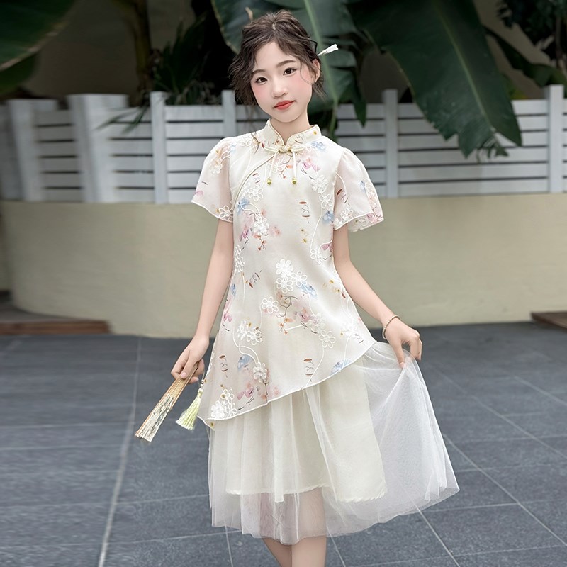 女童中国风复古旗袍连衣裙夏装2025新款大儿童夏季新中式汉服裙子