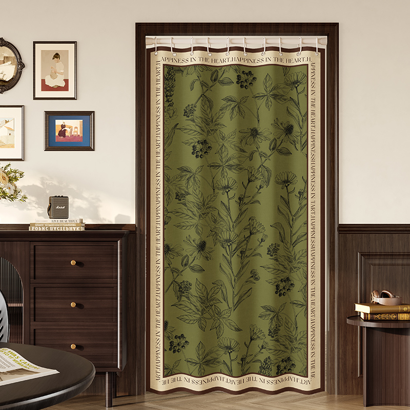 美式绒布门帘免打孔家用卧室隔断帘空调防风帘厨房卫生间遮挡帘子