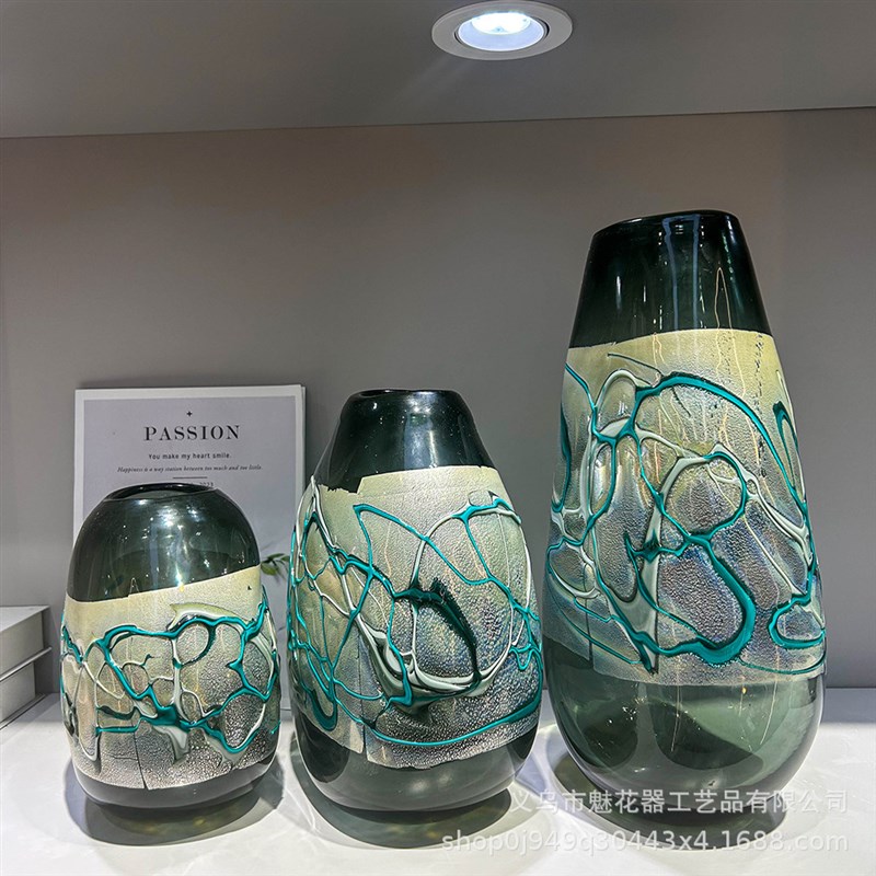 轻奢高级感炫彩缠丝琉璃花瓶摆件插花器样板间会议室插花高级装饰