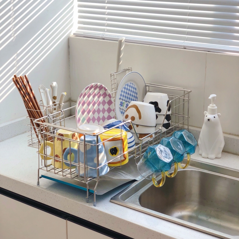 304不锈钢日式简约厨房沥水架碗架收纳架碗碟沥水篮水池边置物架