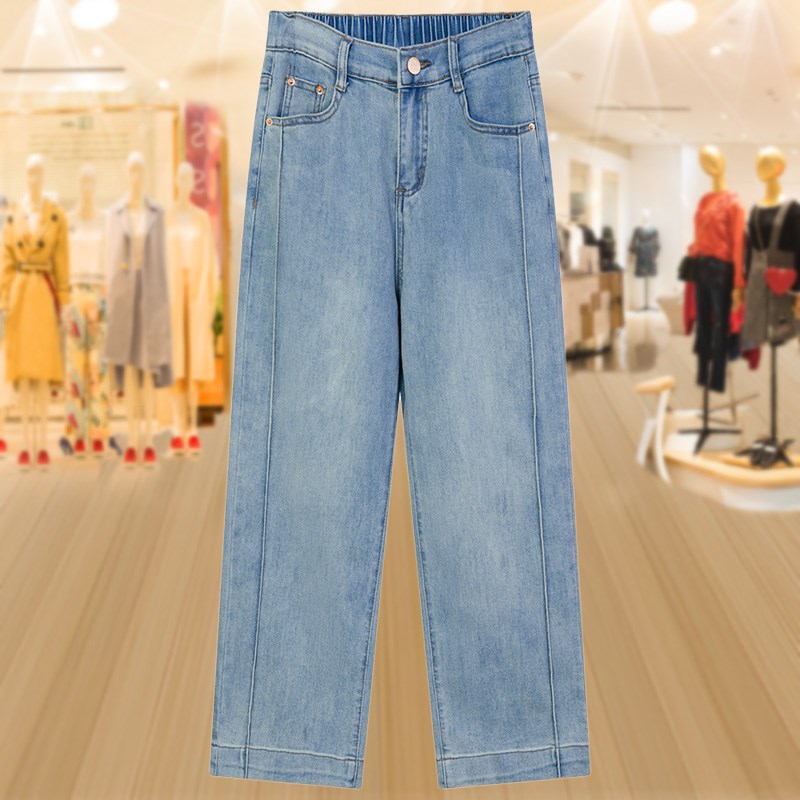 大码薄款直筒牛仔裤女春夏新款胖mm高档宽松高腰显瘦九分休闲裤子